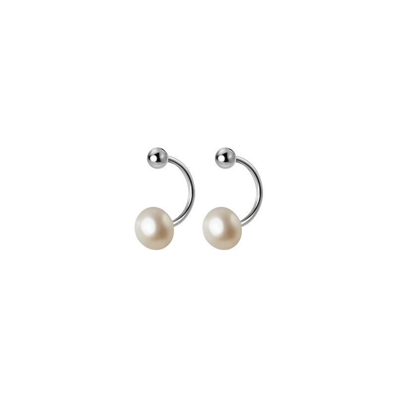 U bar Shell Beads Pearl Screw Stud Earrings-Jewearrings