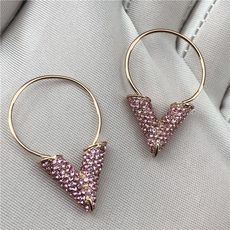 U-Shaped Diamond Big V Earrings Brass-Jewearrings