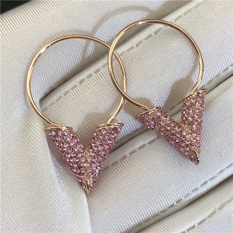 U-Shaped Diamond Big V Earrings Brass-Jewearrings