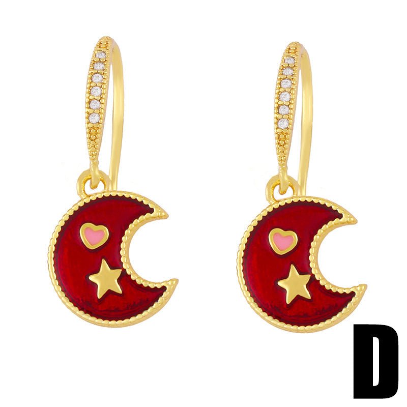 Universe Star Moon Earrings Creative Personality Drop Oil Diamond Simple Jewelry-Jewearrings