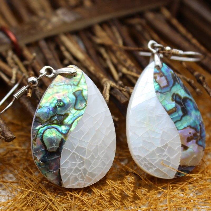 Vacation Style Shell Drop Shape Abalone Shell White Shell Splicing Earrings-Jewearrings