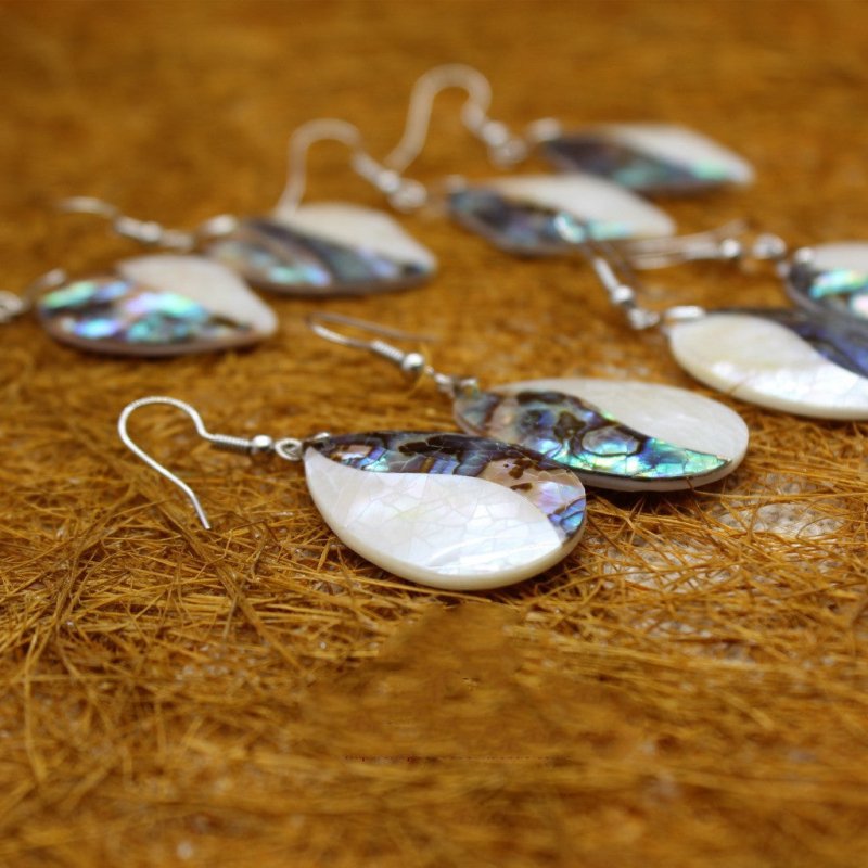 Vacation Style Shell Drop Shape Abalone Shell White Shell Splicing Earrings-Jewearrings