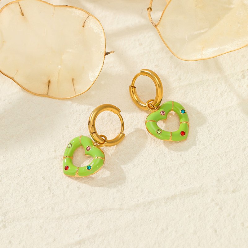 Versatile Multi-color Drip Oil Diamond Love Heart Earrings-Jewearrings