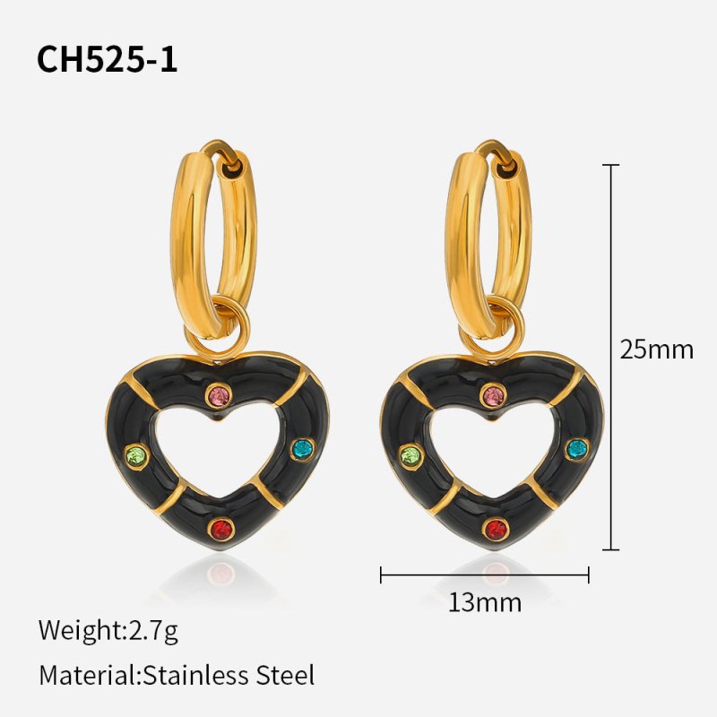 Versatile Multi-color Drip Oil Diamond Love Heart Earrings-Jewearrings