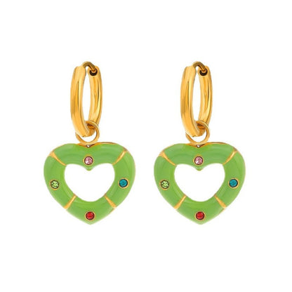 Versatile Multi-color Drip Oil Diamond Love Heart Earrings-Jewearrings