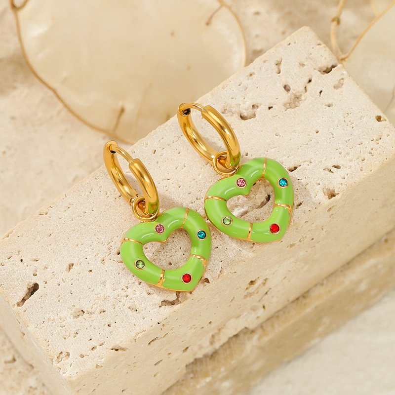 Versatile Multi-color Drip Oil Diamond Love Heart Earrings-Jewearrings