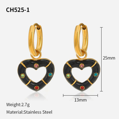 Versatile Multi-color Drip Oil Diamond Love Heart Earrings-Jewearrings