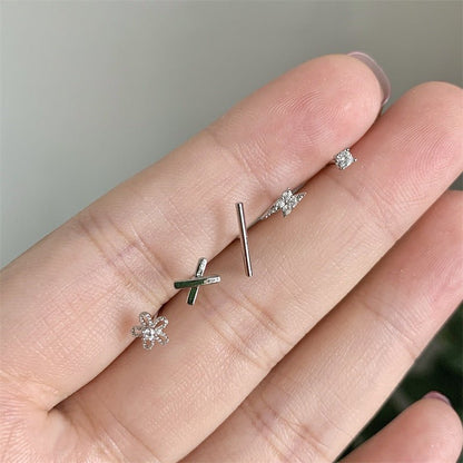 Versatile Simple Small Flower Geometric Zircon Stud Earrings Combination-Jewearrings