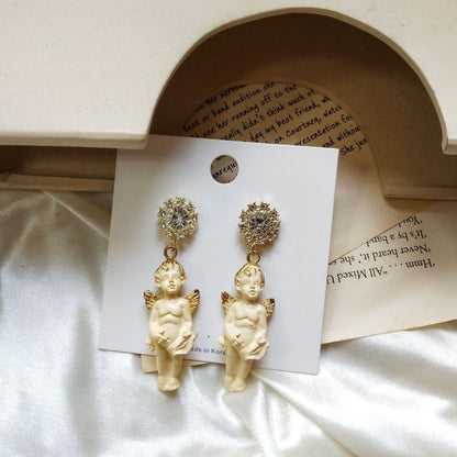 Vintage Angel Rhinestone Earrings-Jewearrings