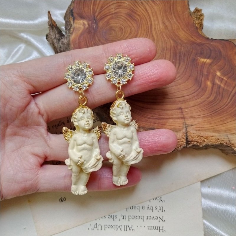 Vintage Angel Rhinestone Earrings-Jewearrings