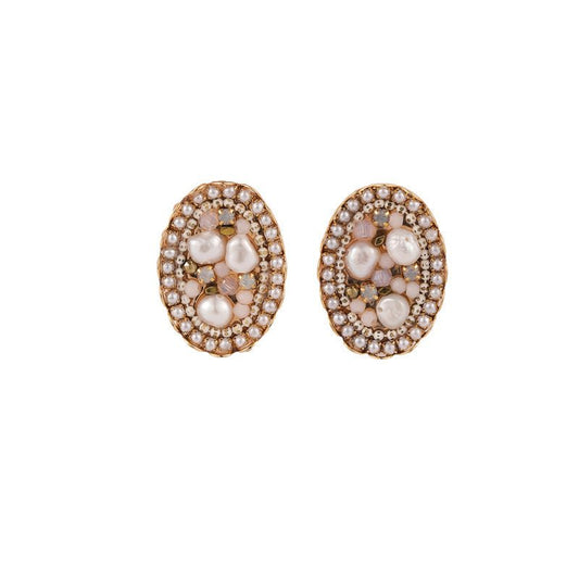 Vintage Baroque Atmospheric Temperament Oval Pearl Crystal Stud Earrings-Jewearrings