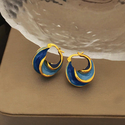 Vintage Blue Oil Dripping Spiral Shape Earrings-Jewearrings