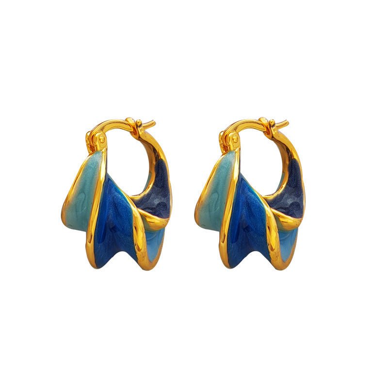 Vintage Blue Oil Dripping Spiral Shape Earrings-Jewearrings