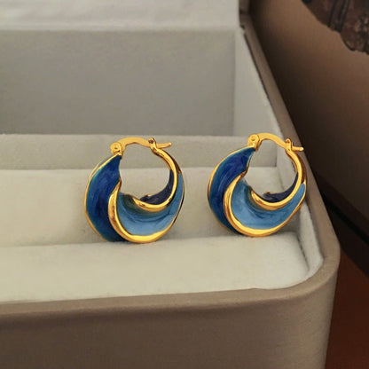 Vintage Blue Oil Dripping Spiral Shape Earrings-Jewearrings