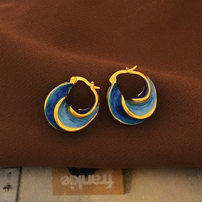 Vintage Blue Oil Dripping Spiral Shape Earrings-Jewearrings