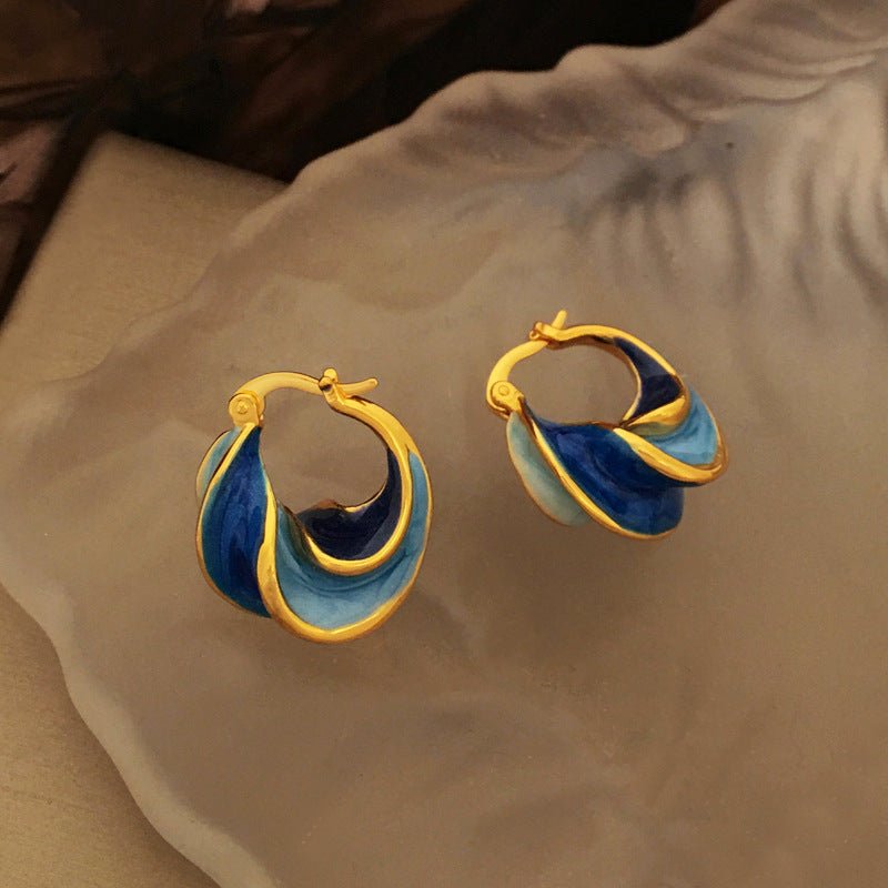 Vintage Blue Oil Dripping Spiral Shape Earrings-Jewearrings