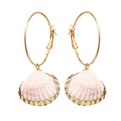 Vintage Circle Inlaid Gold Rim Scallop Earrings Shell Earrings-Jewearrings