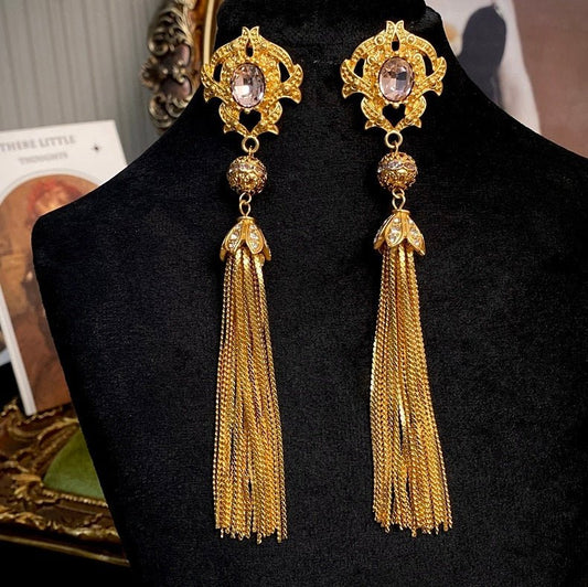 Vintage Court Style Exaggerated Tassel Diamond Silver Pin Earrings-Jewearrings