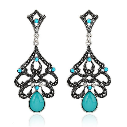 Vintage diamond cutout water drop opal earrings-Jewearrings