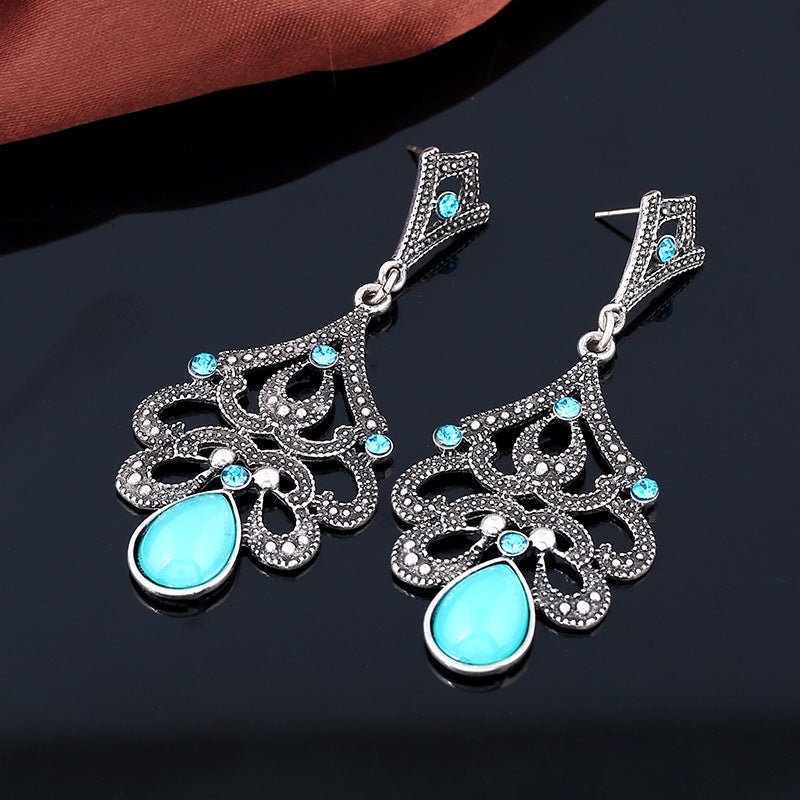 Vintage diamond cutout water drop opal earrings-Jewearrings