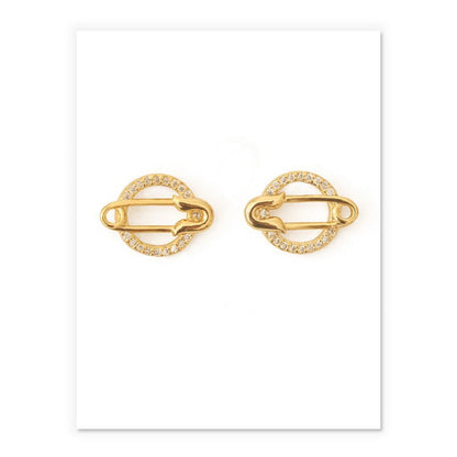 Vintage Diamond-Studded Paperclip Pin Round Earrings-Jewearrings