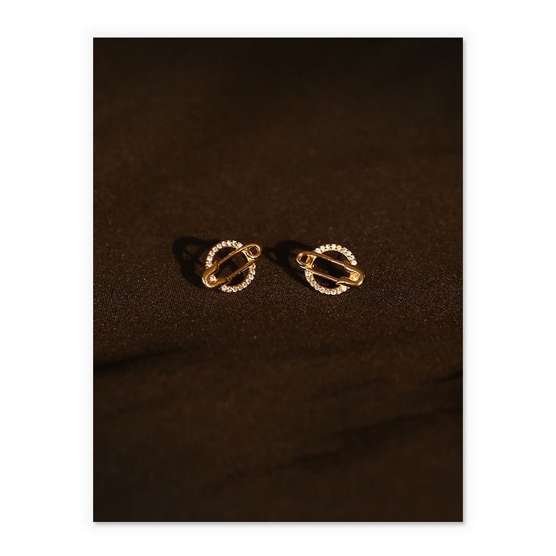 Vintage Diamond-Studded Paperclip Pin Round Earrings-Jewearrings