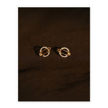 Vintage Diamond-Studded Paperclip Pin Round Earrings-Jewearrings