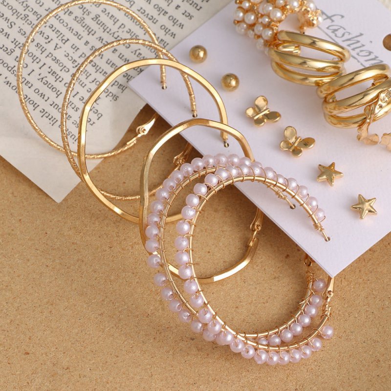 Vintage Diamond-Studded Pearl Earrings Set 9 Pairs-Jewearrings