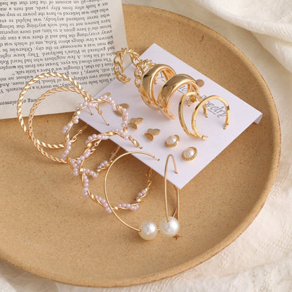 Vintage Diamond-Studded Pearl Earrings Set 9 Pairs-Jewearrings