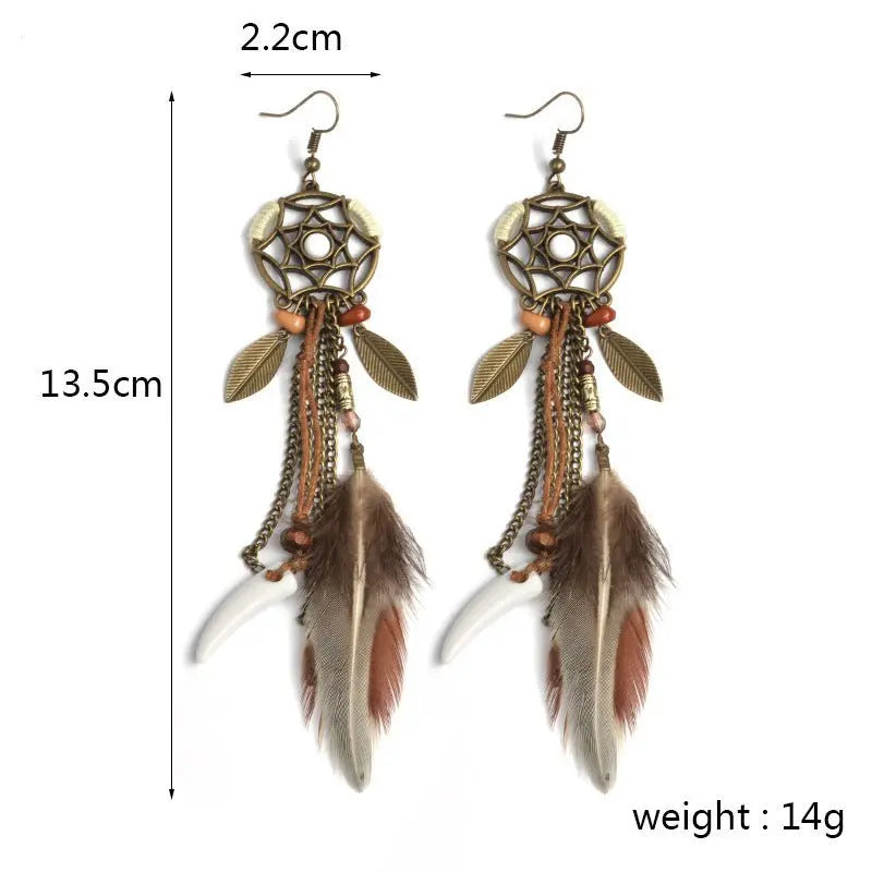 Vintage Dreamcatcher Feather Earrings-Jewearrings