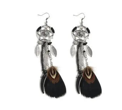 Vintage Dreamcatcher Feather Earrings-Jewearrings