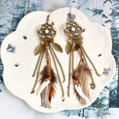 Vintage Dreamcatcher Feather Earrings-Jewearrings