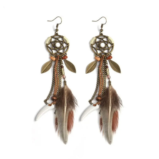 Vintage Dreamcatcher Feather Earrings-Jewearrings