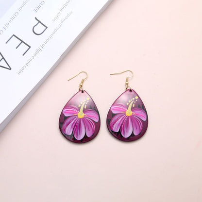 Vintage Drop-shaped Flower Acrylic Earrings-Jewearrings