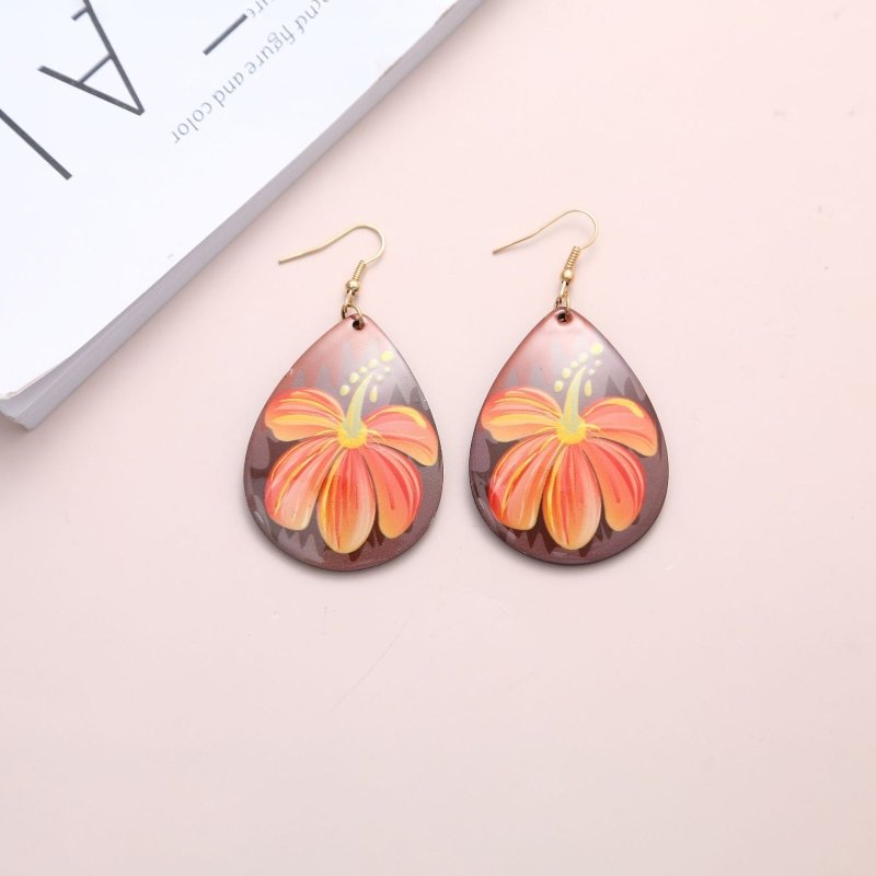 Vintage Drop-shaped Flower Acrylic Earrings-Jewearrings