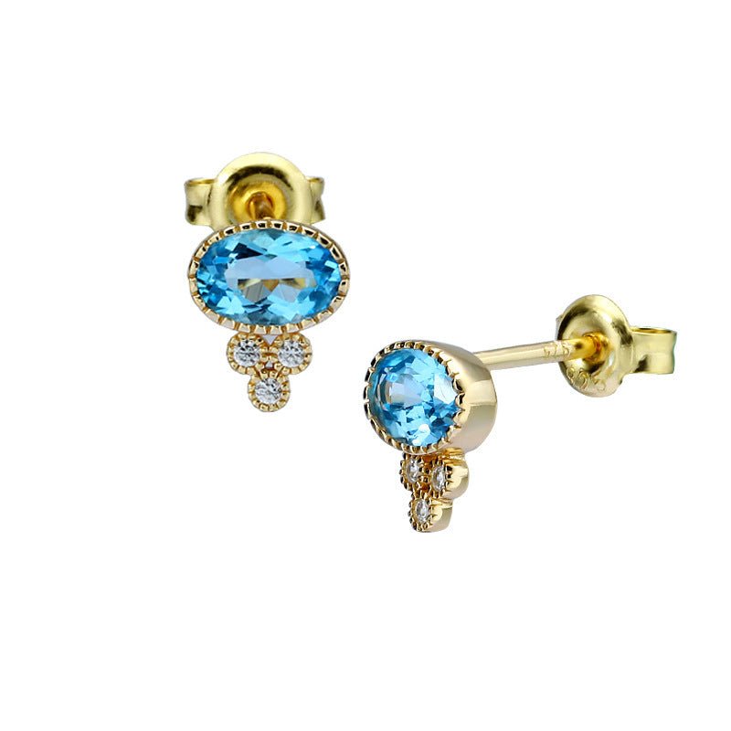 Vintage Earrings 925 Sterling Silver Garnet Blue Topaz Stud Earrings-Jewearrings