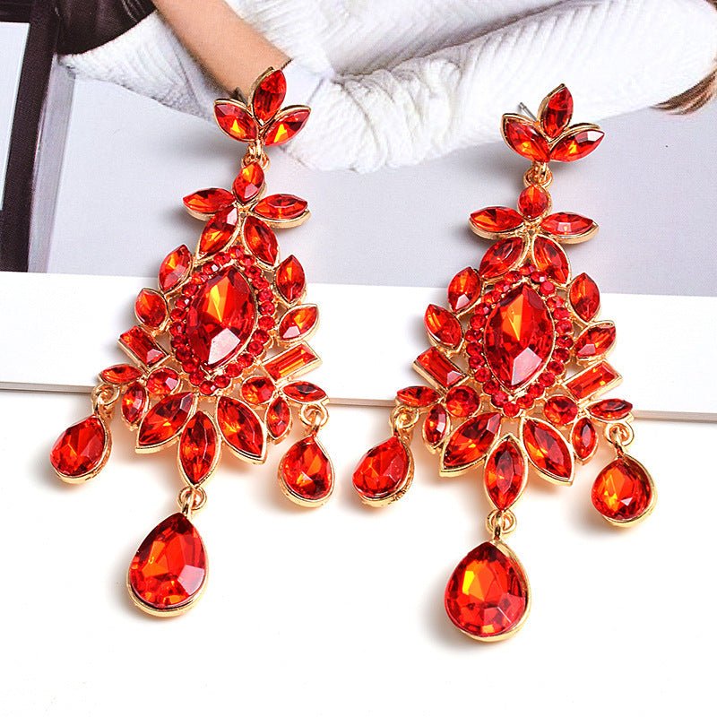 Vintage Elegant Drop-shaped Earrings Ladies Luxury Crystal Hanging Style-Jewearrings