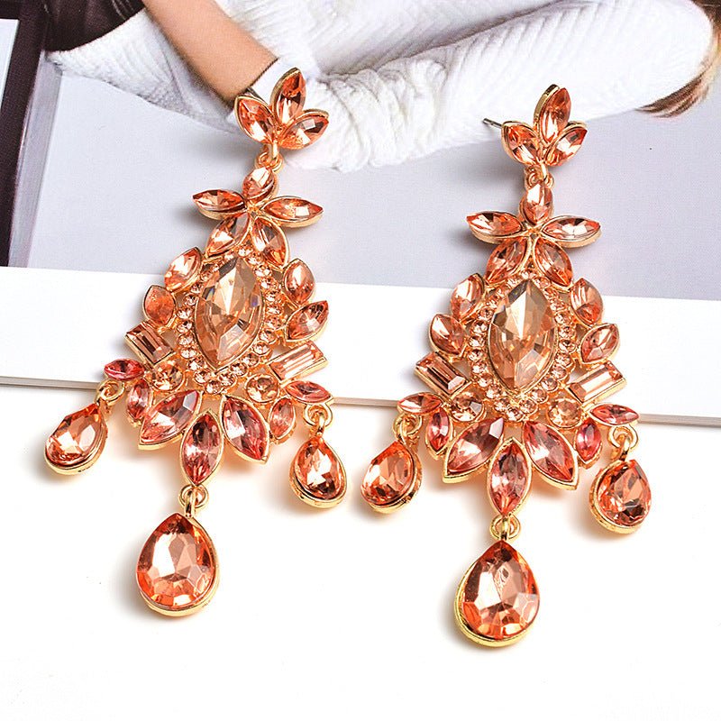 Vintage Elegant Drop-shaped Earrings Ladies Luxury Crystal Hanging Style-Jewearrings