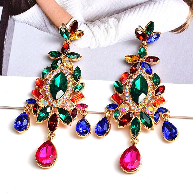 Vintage Elegant Drop-shaped Earrings Ladies Luxury Crystal Hanging Style-Jewearrings