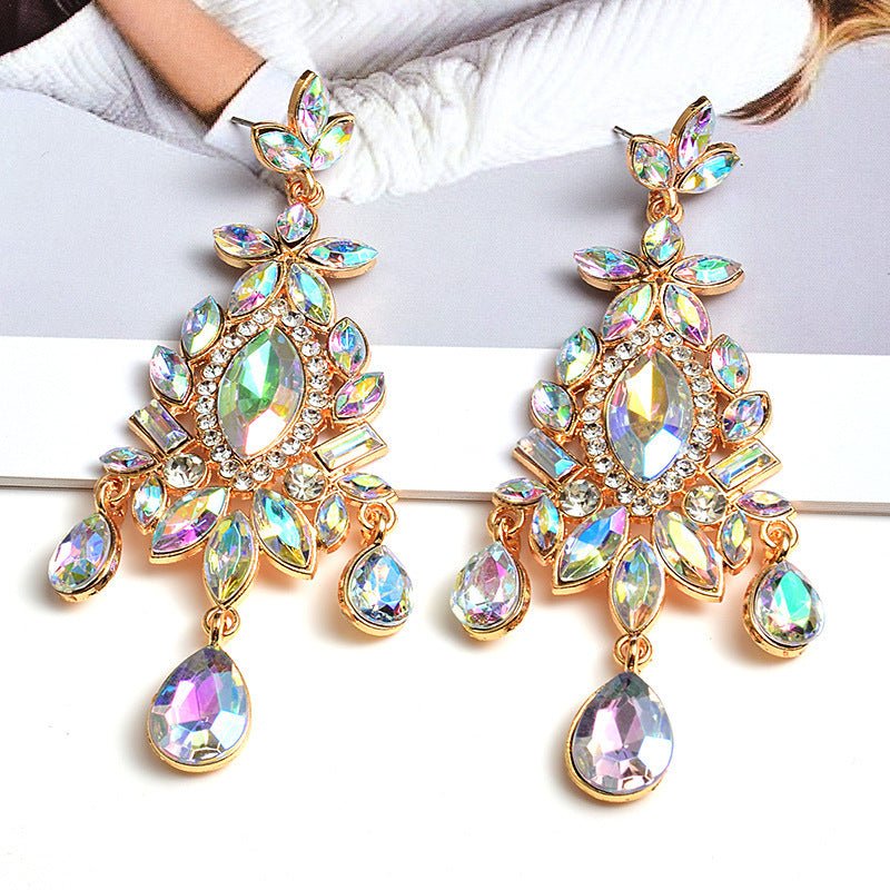 Vintage Elegant Drop-shaped Earrings Ladies Luxury Crystal Hanging Style-Jewearrings