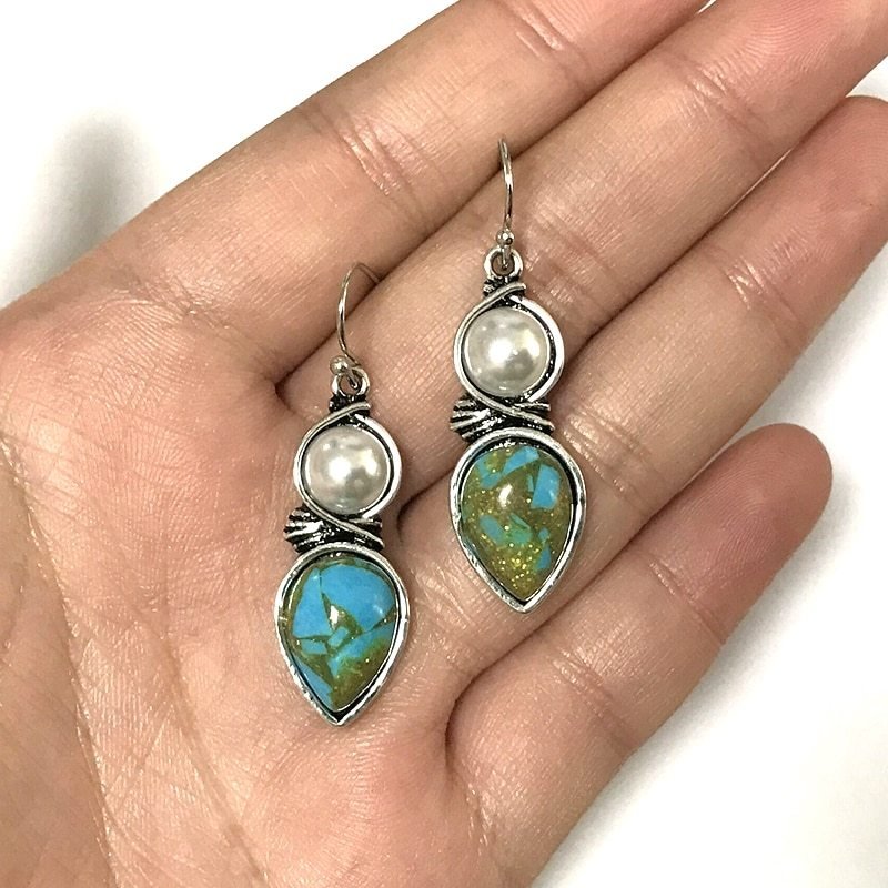 Vintage ethnic water drop blue stone earrings-Jewearrings