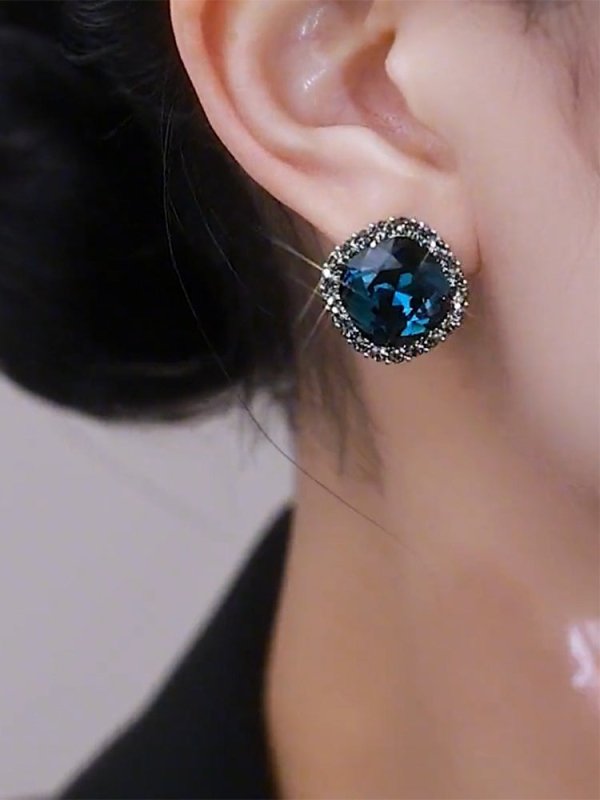 Vintage Geometric Blue Crystal Earrings-Jewearrings