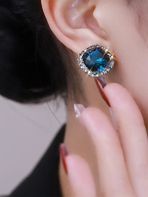 Vintage Geometric Blue Crystal Earrings-Jewearrings