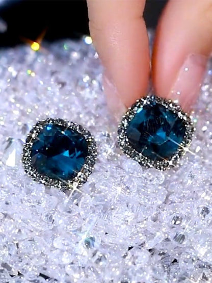 Vintage Geometric Blue Crystal Earrings-Jewearrings