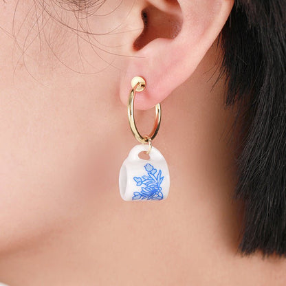 Vintage Hand Painted Blue And White Ceramic Beaded Earrings-Jewearrings