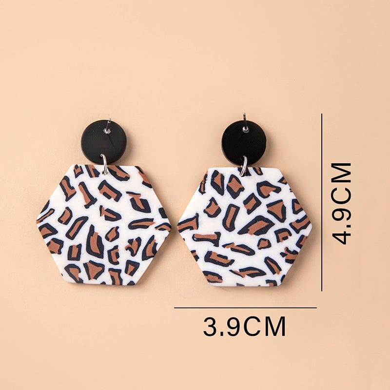 Vintage Hexagon Leopard Print Acrylic Pendant Earrings-Jewearrings