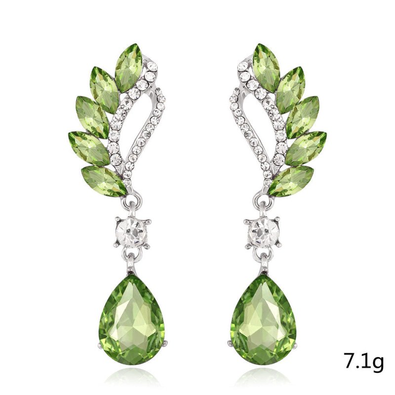 Vintage Long Green Crystal Earrings Drop Earrings-Jewearrings