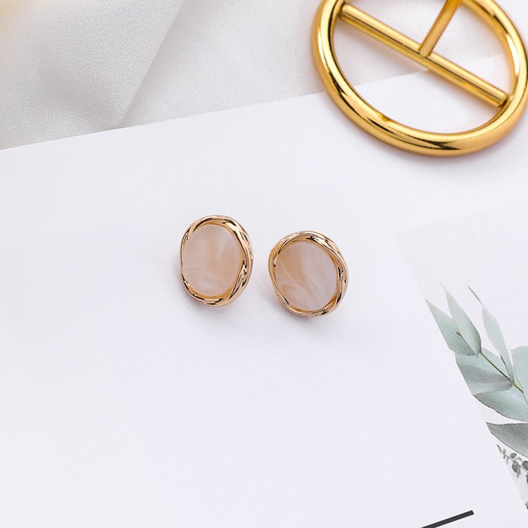 Vintage Marble Stud Earrings Acrylic Round Earrings-Jewearrings