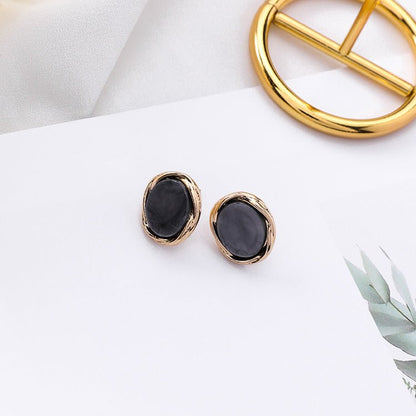 Vintage Marble Stud Earrings Acrylic Round Earrings-Jewearrings