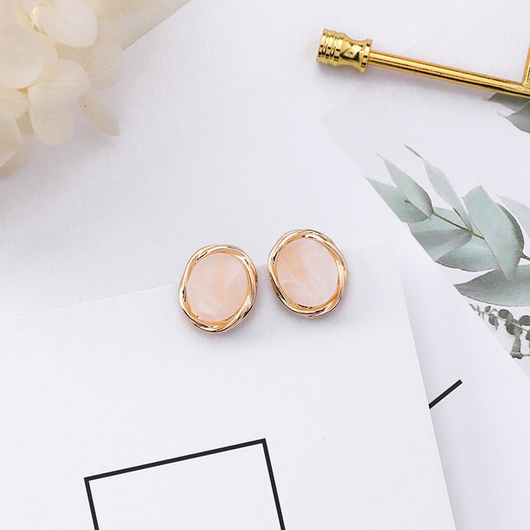 Vintage Marble Stud Earrings Acrylic Round Earrings-Jewearrings